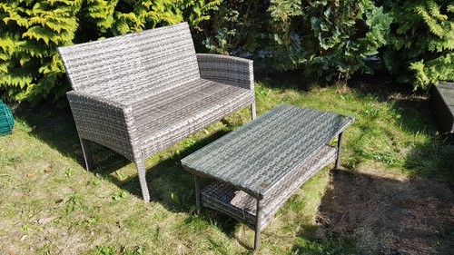 POLYRATTAN GARTENBANK BANK mit COUCHTISCH&GLASPLATTE Terrasse