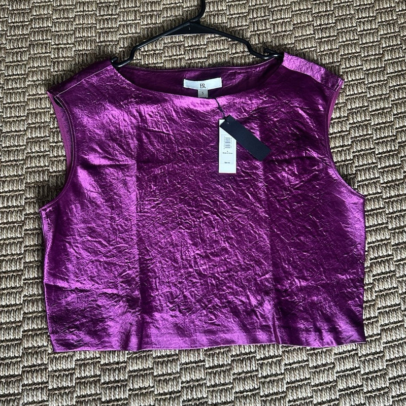 Banana Republic Magenta Solid Crew Neck Sleeveless Cropped Top, Size S Regular