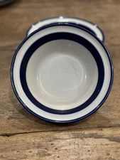 Noritake Cereal Bowl 6.5 Stoneware White With Blue Rim Japan Lot Of  2