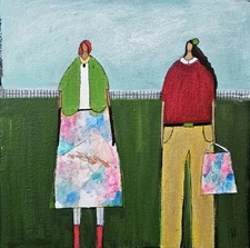 Painting Original Abstract People Portrait Canvas Outsider Whimsical 10x10 Art