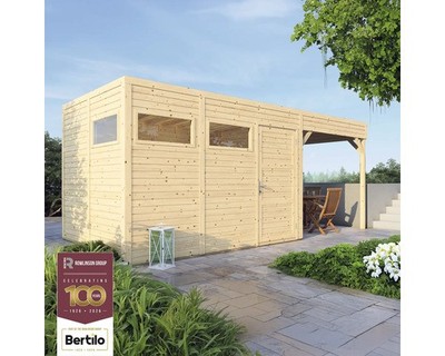 Gartenhaus Bertilo Cubo 3 inkl. Anbaudach und Fußboden 560 x 240 cm natur exclus