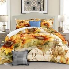 Sunflower Comforter Set Yellow Summer Printed Quilt Bedding 104x90inch King 01