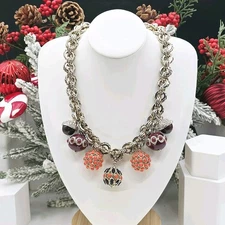 Ann Taylor Holiday Statement Necklace Gold Tone Beaded Cluster Charm 18"