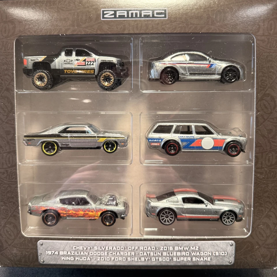 Hot Wheels ZAMAC Paquete de 6 Juego Plateado (2021) Silverado, BMW M2, 510, GT500 Foto 3 de 4
