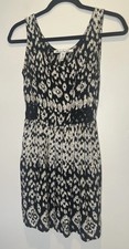 American Rag Dress Black White Ikat Print Size XS Sleeveless Boho Crochet Waist