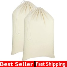 2 Pack Extra Large 100% Cotton Canvas Heavy Duty Laundry Bags - Natural Cotto...