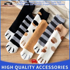 6 Pairs Women's Fuzzy Winter Fluffy Cozy Warm Cute Cat/Tiger Pattern Paw Socks