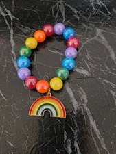 Multicolor Plastic Beaded Charm Bracelet with Dangle Rainbow Shape, No Stone