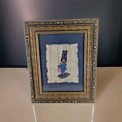 Vintage 1981 Framed Egyptian Papyrus Art   Sphinx Scene, Giza Egypt, Nazlet El S