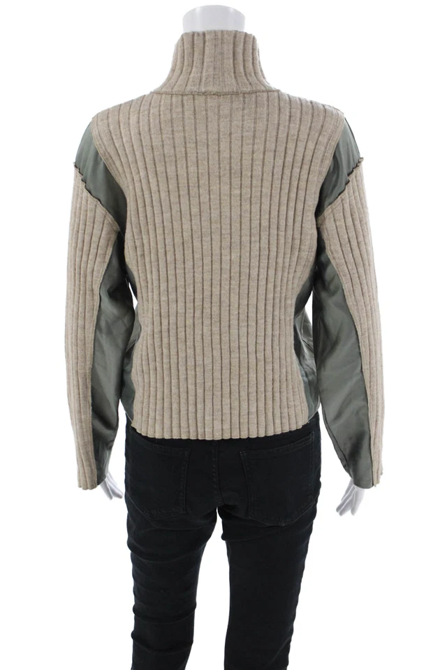 Suéter Acanalado Zara Mujer Manga Larga Cuello Simulado Borde Satinado Marrón Gris Mediano Foto 3 de 4