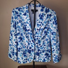 PECK PECK WOMEN'S WHITE BLUE JACKET BLAZER; Size 8