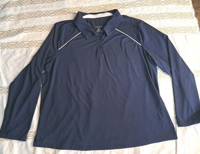 Plus Size Dry Tek Gear Golf Long Sleeve Polo Shirt Top 2X Dark Blue 
