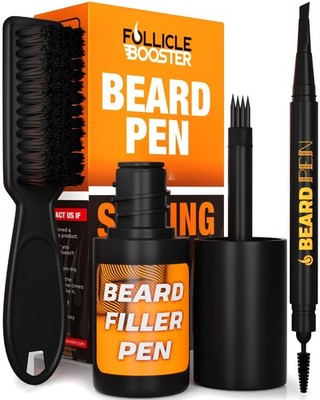 Beard Pen Filler Styling Kit for Men - 3-in-1 Waterproof & Sweatproof Set, Deep