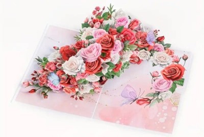 Sehr Edle Handgemachte 3D Pop Up - Grusskarte  Blütenzweig Rosen Geburtstag 
