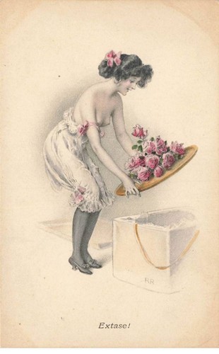 ILLUSTRATEUR #FG62111 RUTTEY VIENNE MUNK FEMME SEINS NUS CHARME EXTASE ROSES F