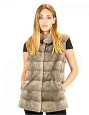 Smanicato visone orizzontale silverblue collo alto 44 mink fur Nerz fourrure ...