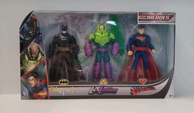 D C COMICS TOTAL HEROES BLACK SUIT BATMAN LEX LUTHER SUPERMAN 3 PACK MATTEL NEW