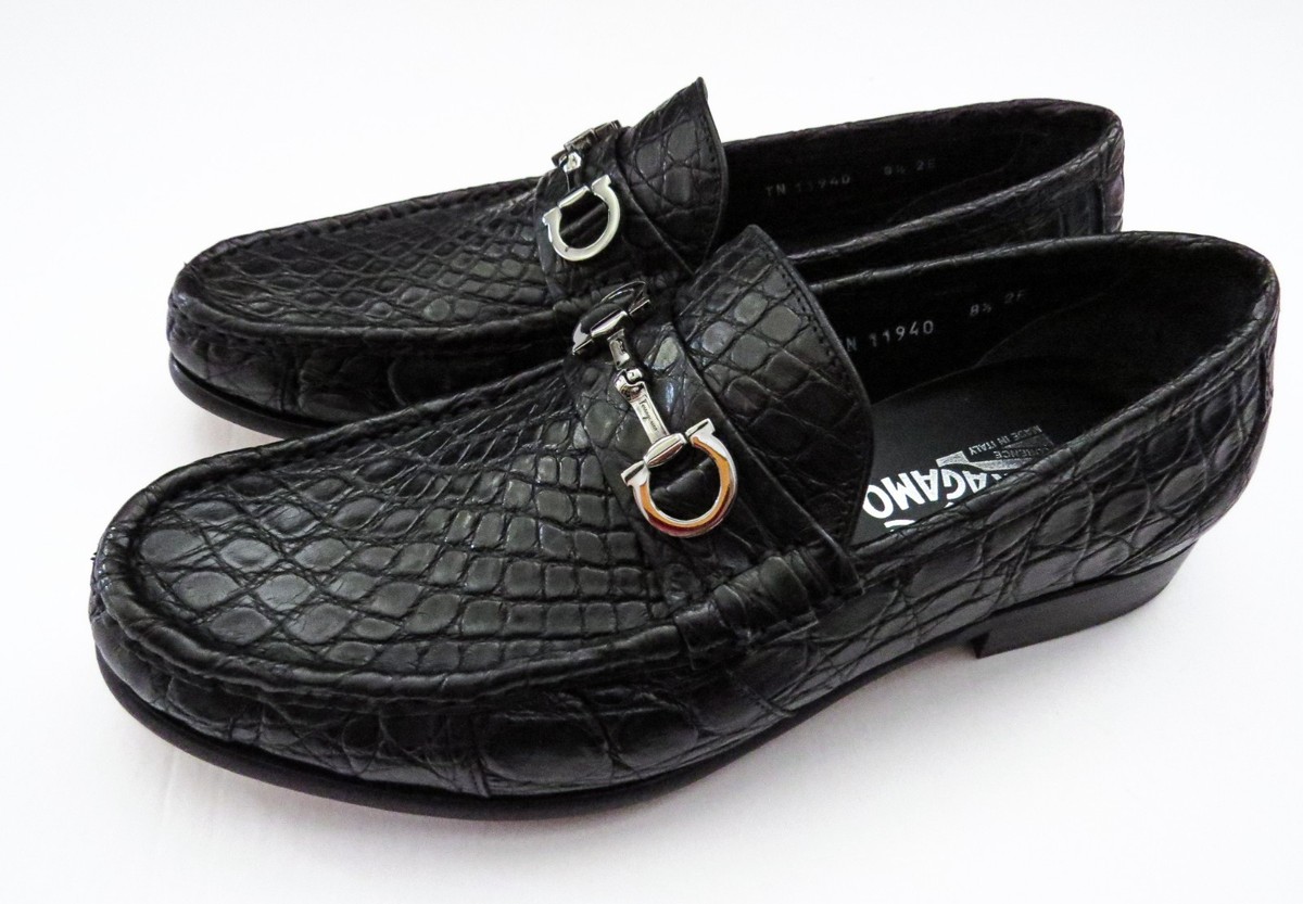 SALVATORE FERRAGAMO Black Crocodile Leather Shoes Size 8.5 US 41.5