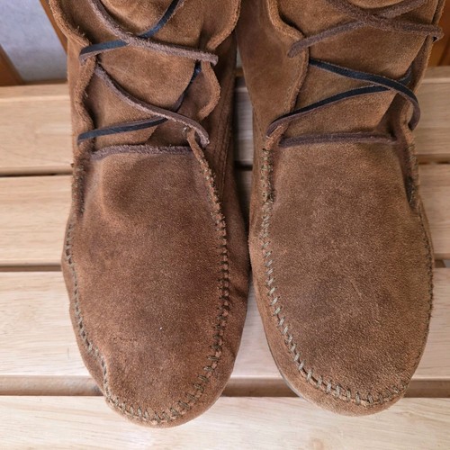 Minnetonka 1922 Herren Gr.13 Fransen Kniehohe Stiefel Vorne Spitze Braun Wildleder Festival - Bild 11 von 13