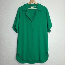 Victoria's Secret Gold Label Green Short Sleeve Button Down Shirt Sleep P/S READ