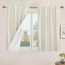 LAMIT 100 Blackout Short Linen Curtains for 34"W x 40"L Pack of 2 , Ivory