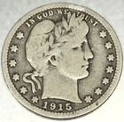 1915-P Barber Quarter Dollar 25 Cents VG Very Good Condition - 2180