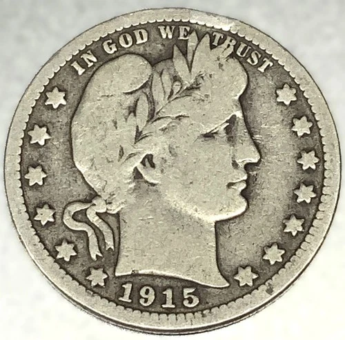1915-P Barber Quarter Dollar 25 Cents VG Very Good Condition - 2180