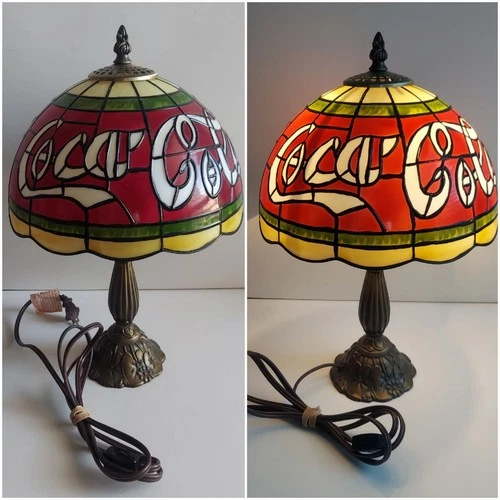 Vintage Coca Cola Tiffany Style PLASTIC Stained Glass Style Shade Lamp 15” Coke