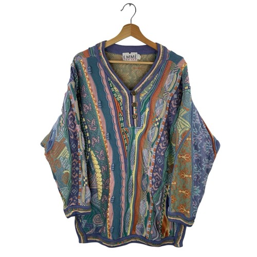 VTG 90s Emme Biggie Cosby Coogi Style Grandpa Sweater Rainbow Multi Color SZ XL - Image 1