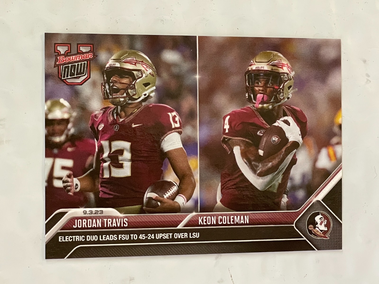 2023 Topps Now NCAA Bowman U #1 Seminoles FSU Jordan TRAVIS Keon COLEMAN Card RC