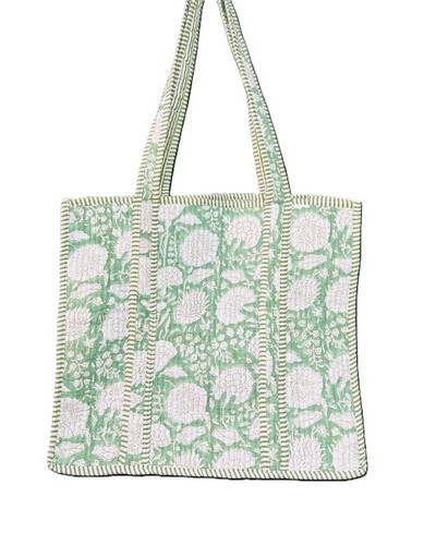 Indian Block Print Tote Bag Hand Made Shopping Bag Block Print Cotton Bag Quilte - Picture 11 of 11