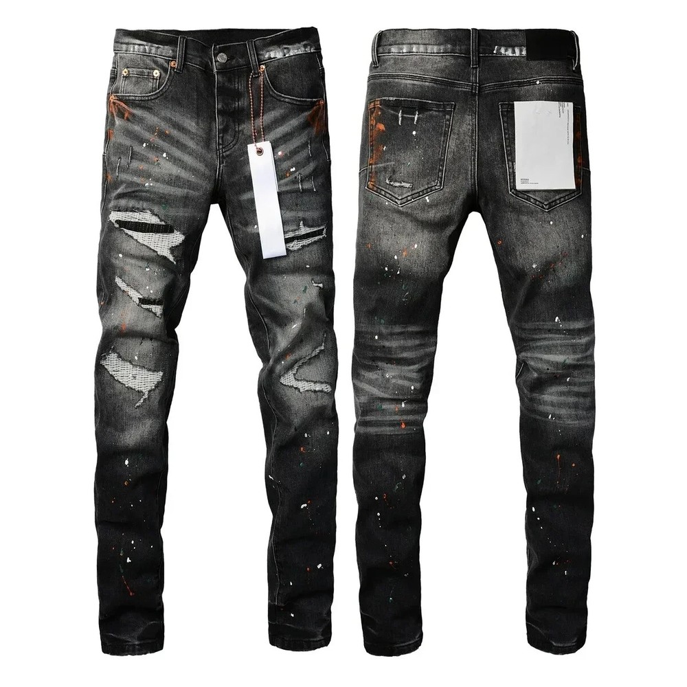 Purples Men Jeans Black Gray Repair Low Rise Skinny Denim Pants 28-40 Size