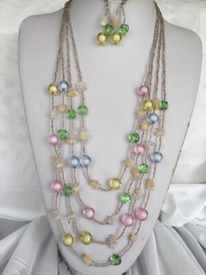 Four layers multi color mix glass and lucite bead Necklace Earring Set