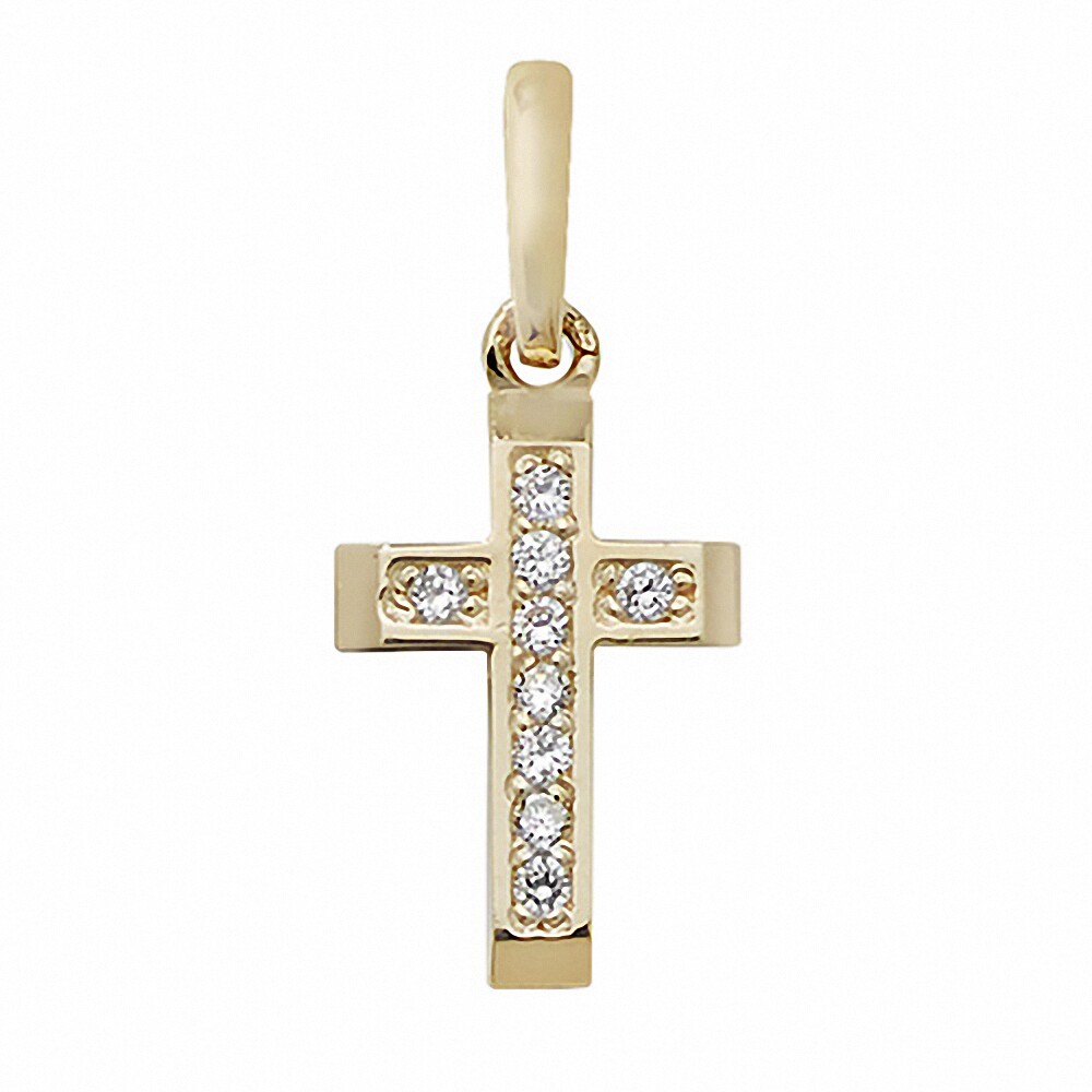 Złoty zestaw Cz Mały wisiorek krzyżowy Żółte złoto 17mm x 7mm British Made Bezpłatny ogólnokrajowy