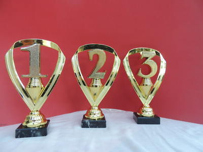 Sport Pokal Pokale 3er Serie gold mit echter Gravur NEU