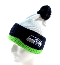 SEATTLE SEAHAWKS OSFM Navy/Green/Gray Embroidered Hawks Logo NFL Cuff Beanie