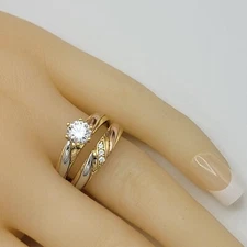 925 Sterling Silver Tri Color Gold Plated Wedding Engagement Ring For Men Women