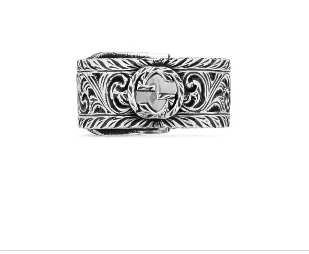 Bague boucle oxydée en argent de jardin Gucci avec logo G imbriqué taille 15 US 7 1/4