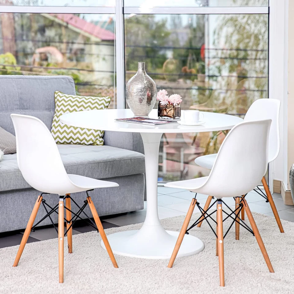 Juego de 4 sillas laterales de comedor DSW modernas de mediados de siglo patas de metal de madera Foto 3 de 4