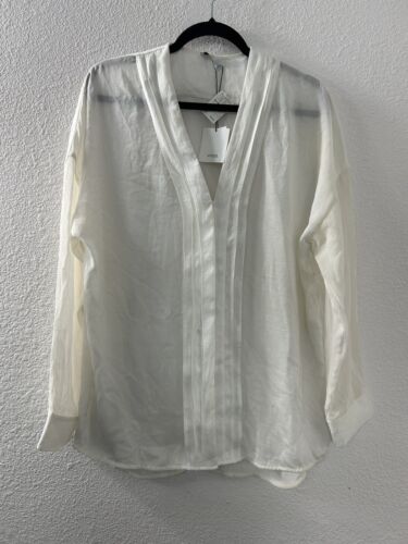 Vince Shirt Womens Silk Trim Long Sleeve Blouse Flowy Soft Hidden Buttons Sz 12
