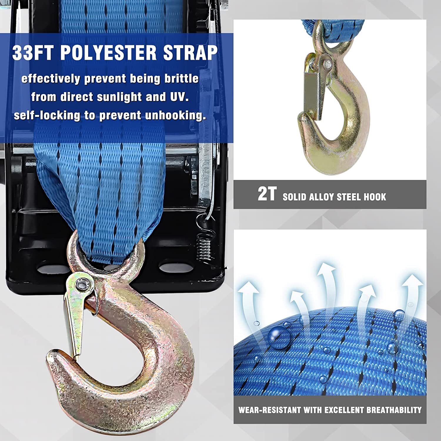 Heavy Duty 32ft 3200LBS Hand Winch Hand Crank 2 Gear Polyester Strap Trailer USA