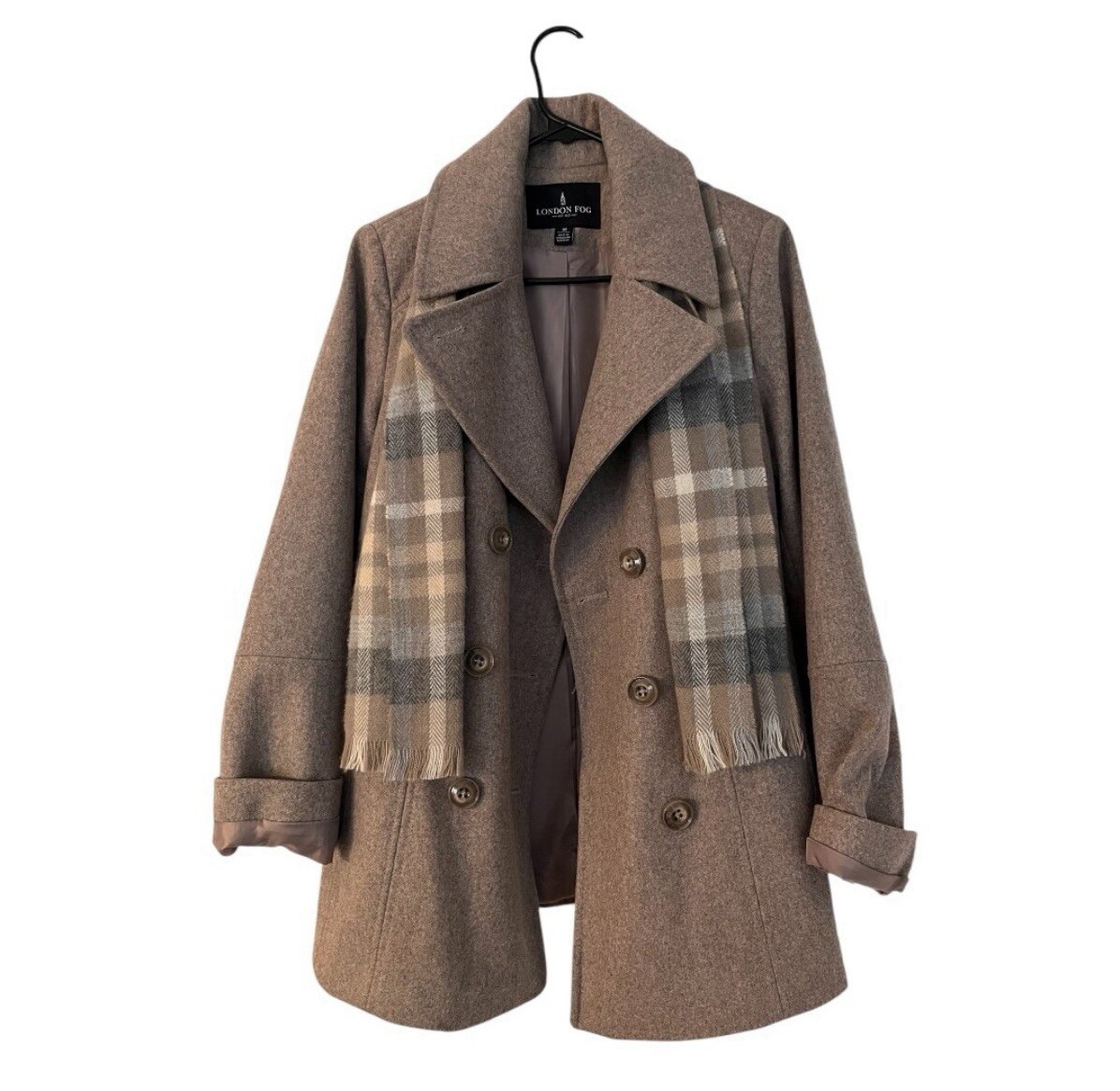 LONDON FOG Double-Breasted Plaid-Scarf Coat