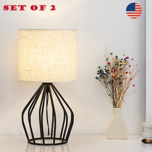 Metal Table Lamps Set of 2 Farmhouse Bedside Lamps Geometric Lamp for Bedroom