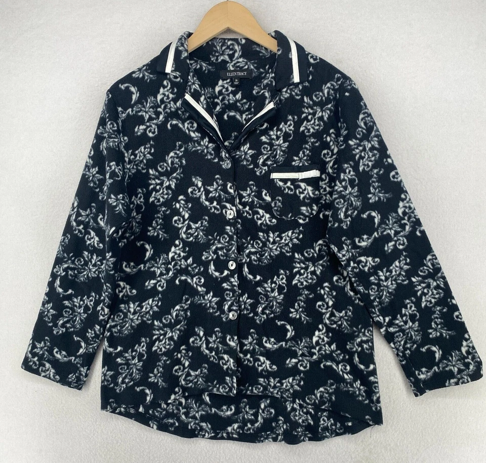 ELLEN TRACY Conjunto de Pijama S Polar Floral Camisa y Pantalón Prendas para Dormir Negro Foto 2 de 4