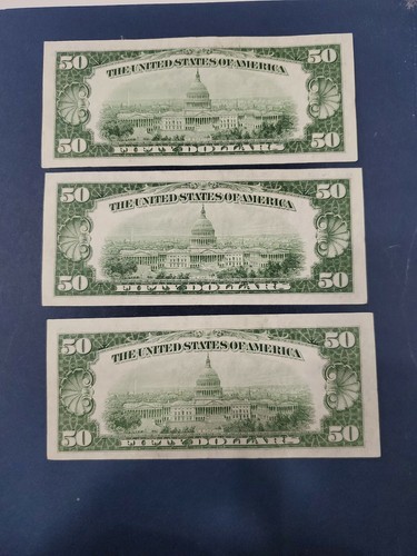1950 3 Consecutive $50.00 Fifty Dollar Federal Reserve Notes VGC - Picture 2 of 3