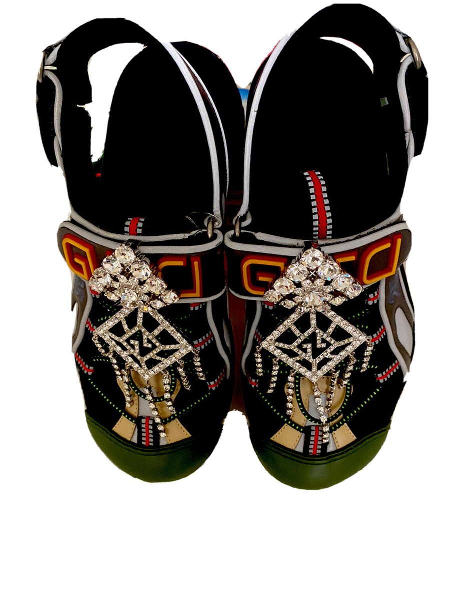 GUCCI WOMENS WTINSEL SANDAL GREY MULTI WITH CRYSTAL SIZE