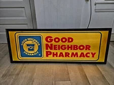 Large Vintage 50"x18.5" Hanging Good Neighbor Pharmacy Light-up Sign *WORKS*
