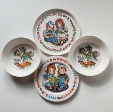 4 Vtg Raggedy Ann  Andy 1969 Oneida Deluxe Melamine Dishes Plate Bowl The Bobbs