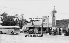 1940 STANDARD OIL GAS STATION SULLIVAN MO GREYHOUND BUS 8x12 PHOTO ROADSIDE CAFE
