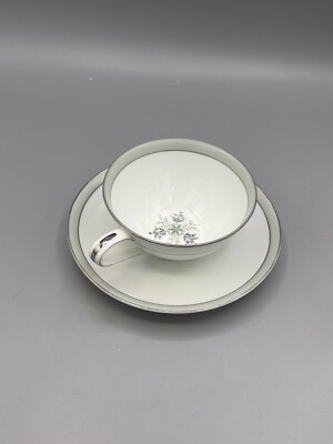 Vintage Noritake China Lucille Pattern # 5813 Cup and Saucer Set Silver Trim